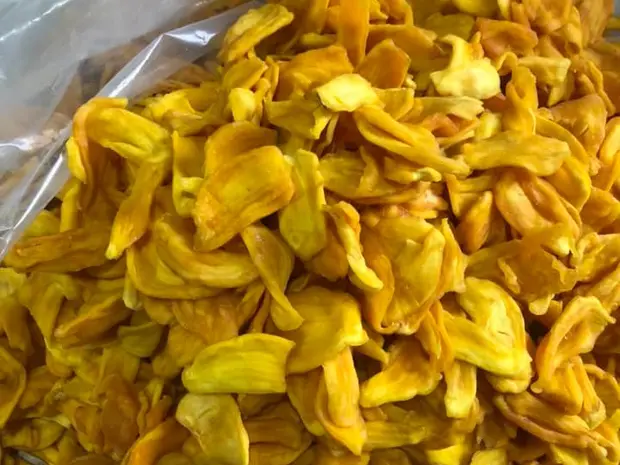 Bulk soft-dried jackfruit pieces inside a large clear plastic bag.